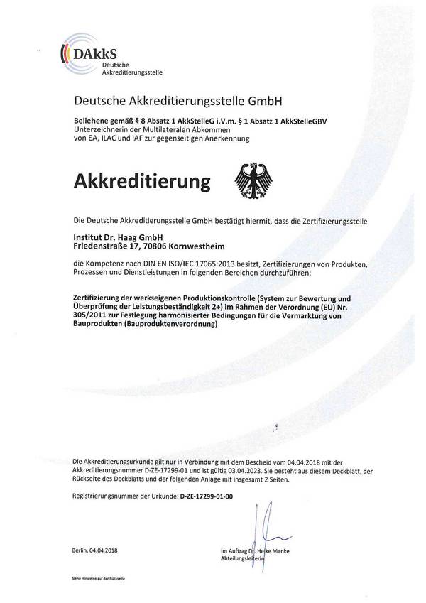 Urkunde der Deutschen Akkreditierungsstelle Gmbh – DAkkS