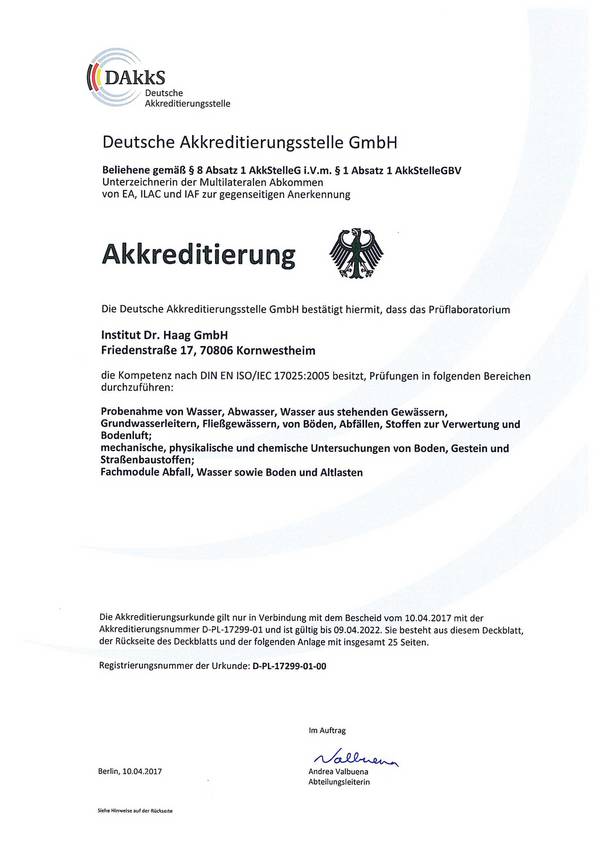 Urkunde der Deutschen Akkreditierungsstelle Gmbh – DAkkS